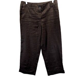 Chicos 100% Linen Relaxed Capri Medium Brown Button Zip Pockets Bohemian Beach